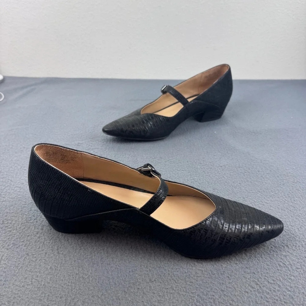 Naturalizer Florencia Pump Womens 7.5W Black Lizard Mary Jane Block Heel